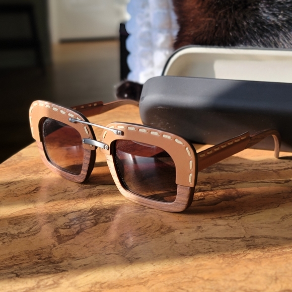 Vintage Prada Sunglasses with leather accent Y2K - Picture 3 of 8